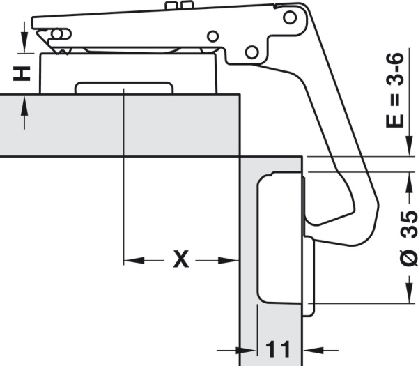 Петля Metalla 510 A/SM для угловых шкафов, УО первой двери 70°, 48/6, h=11 мм, без SC